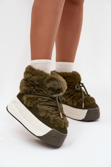 Women's snow boots on a chunky platform with laces and fur Kalivira 2