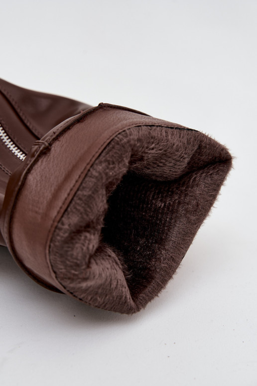 Kozaki DamskiewithWywiniętą Cholewką Klamrą I Srebrnym Zamkiem Ocieplane Brązowe Bressa