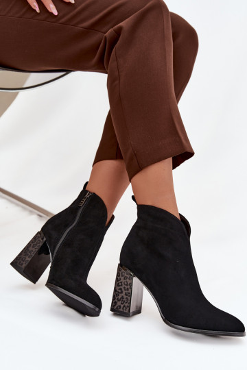 Leather Suede Women's Ankle Boots with Heel Lining Black Zivella