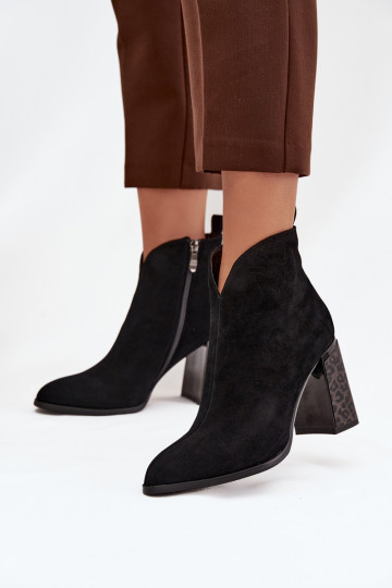 Leather Suede Women's Ankle Boots with Heel Lining Black Zivella 2