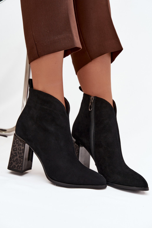Leather Suede Women's Ankle Boots with Heel Lining Black Zivella Leather Suede Women's Ankle Boots with Heel Lining Black Zivella
