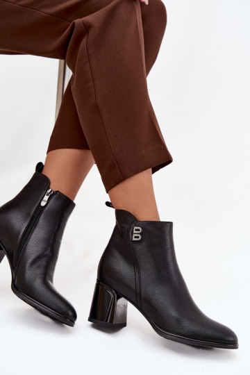 Insulated ladies ankle boots made of genuine leather with heel Black Jovelle