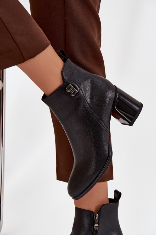 Ocieplane Botki DamskiewithNaturalnej Skóry Na Słupku Czarne Jovelle