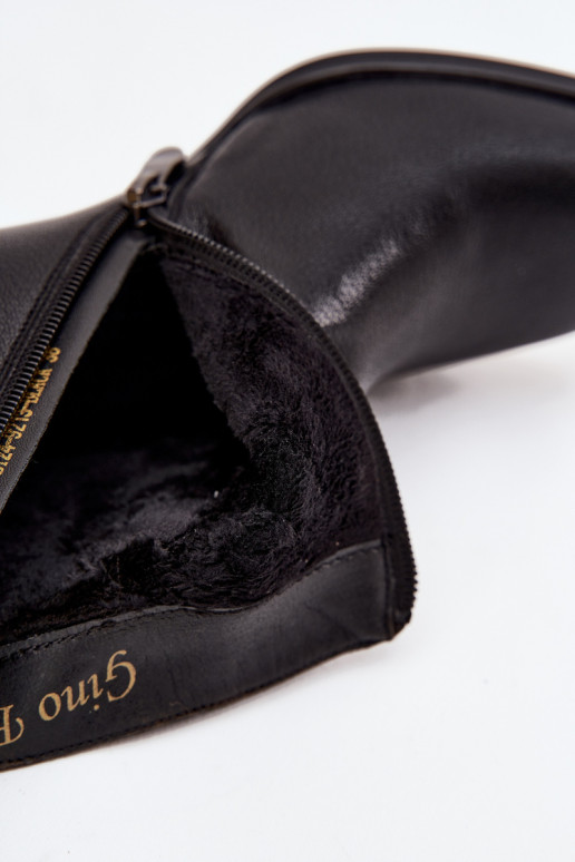 Ocieplane Botki DamskiewithNaturalnej Skóry Na Słupku Czarne Jovelle