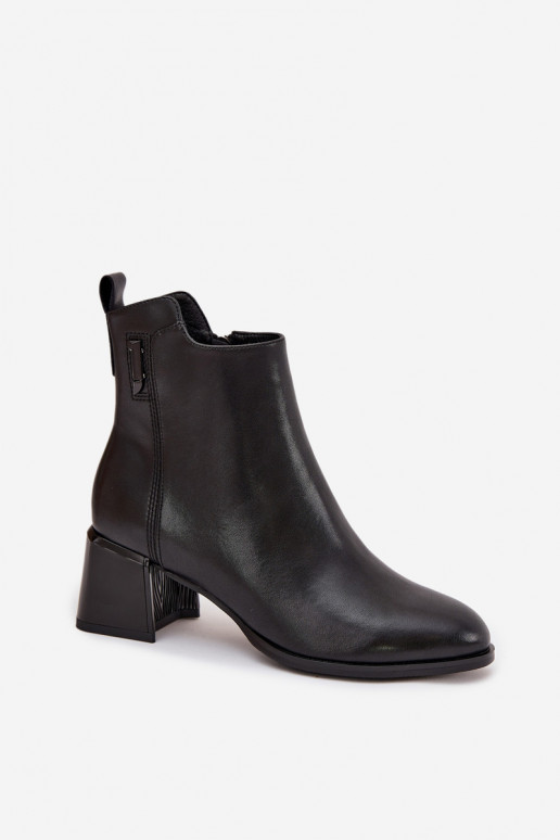 Women's Leather Ankle Boots Heeled Insulated Black Nolivra