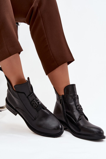 Insulated Leather Women's Boots With Decorative Detail Black Briselda