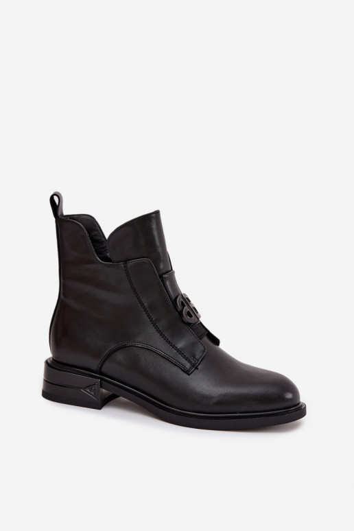 Insulated Leather Women's Boots With Decorative Detail Black Briselda