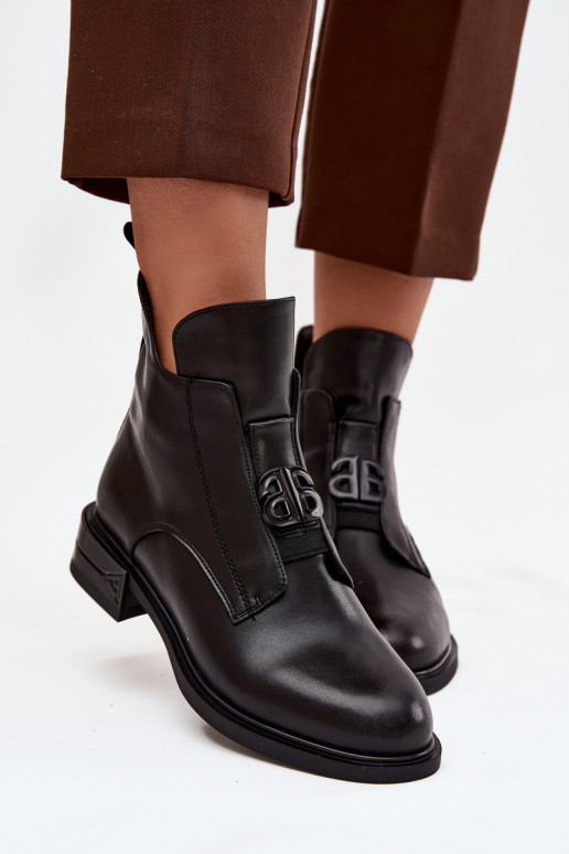 Insulated Leather Women's Boots With Decorative Detail Black Briselda