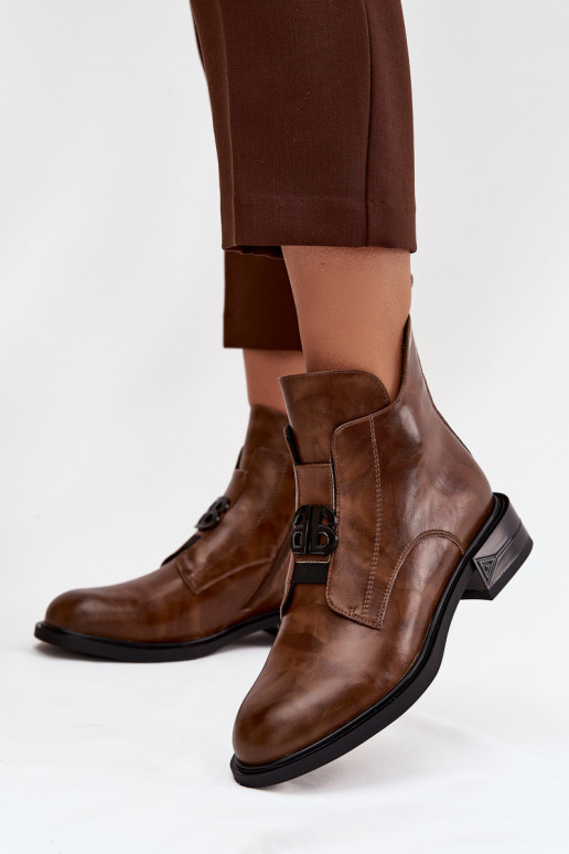 Insulated Leather Women's Boots with Decorative Detail Brown Briselda