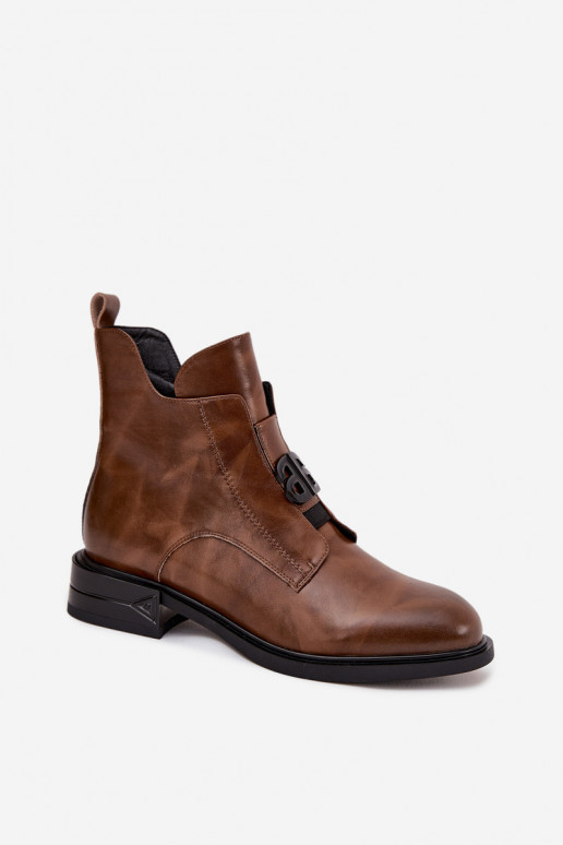 Ocieplane Skórzane Botki DamskiewithOzdobnym Detalem Brązowe Briselda