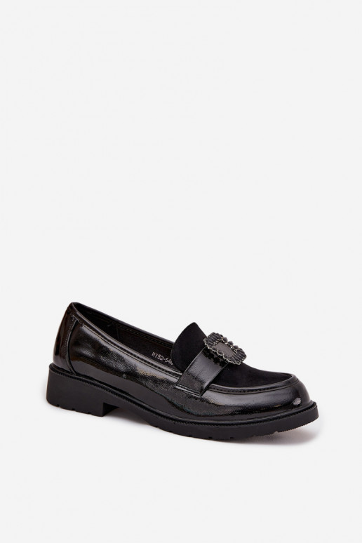 Patent Leather Women's Loafers With Decorative Buckle S.Barski HY52-546 Black