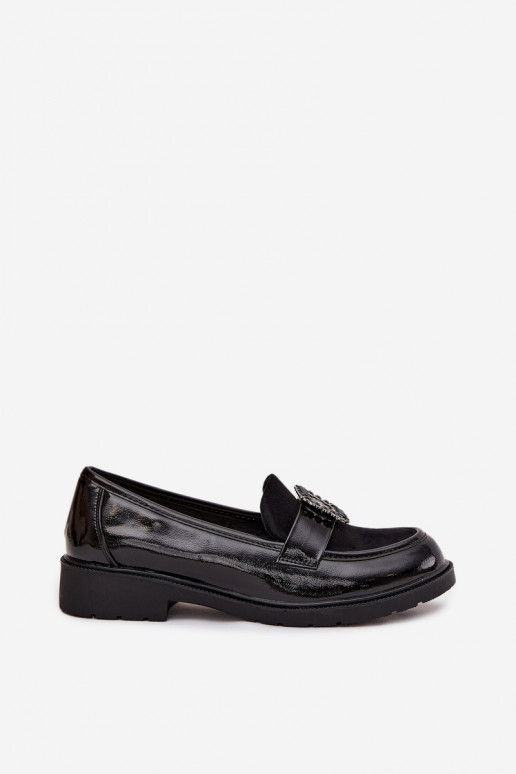 Patent Leather Women's Loafers With Decorative Buckle S.Barski HY52-546 Black
