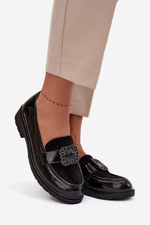 Patent Leather Women's Loafers With Decorative Buckle S.Barski HY52-546 Black