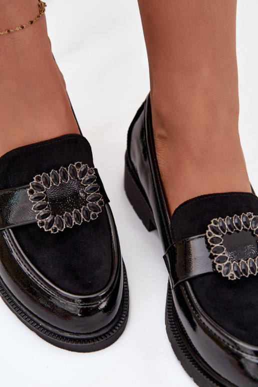 Lakierowane Mokasyny DamskiewithOzdobną Klamrą S.Barski HY52-546 Czarne