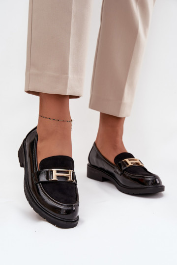 Patent Leather Women's Loafers with Gold Detail S.Barski HY52-545 Black