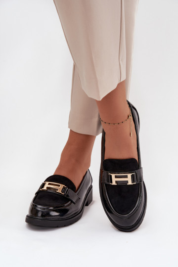 Patent Leather Women's Loafers with Gold Detail S.Barski HY52-545 Black 2