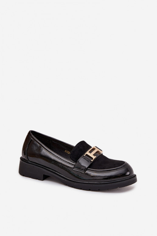 Patent Leather Women's Loafers with Gold Detail S.Barski HY52-545 Black