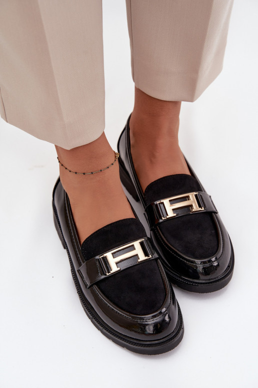 Patent Leather Women's Loafers with Gold Detail S.Barski HY52-545 Black