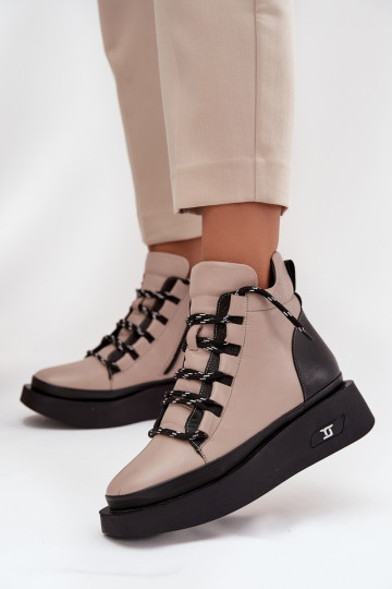 Leather Women's Platform Boots with Lining Artiker 55C0884 Beige 2