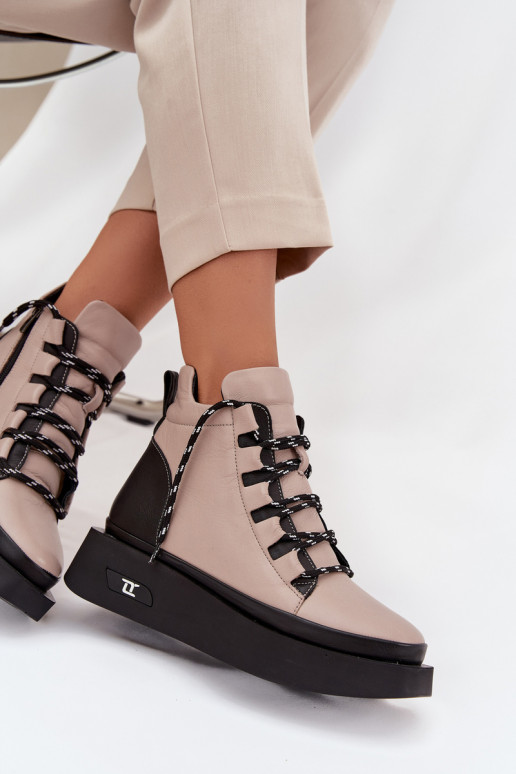 Leather Women's Platform Boots with Lining Artiker 55C0884 Beige Leather Women's Platform Boots with Lining Artiker 55C0884 Beige