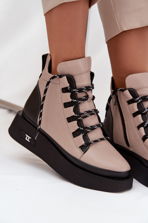 Leather Women's Platform Boots with Lining Artiker 55C0884 Beige Leather Women's Platform Boots with Lining Artiker 55C0884 Beige