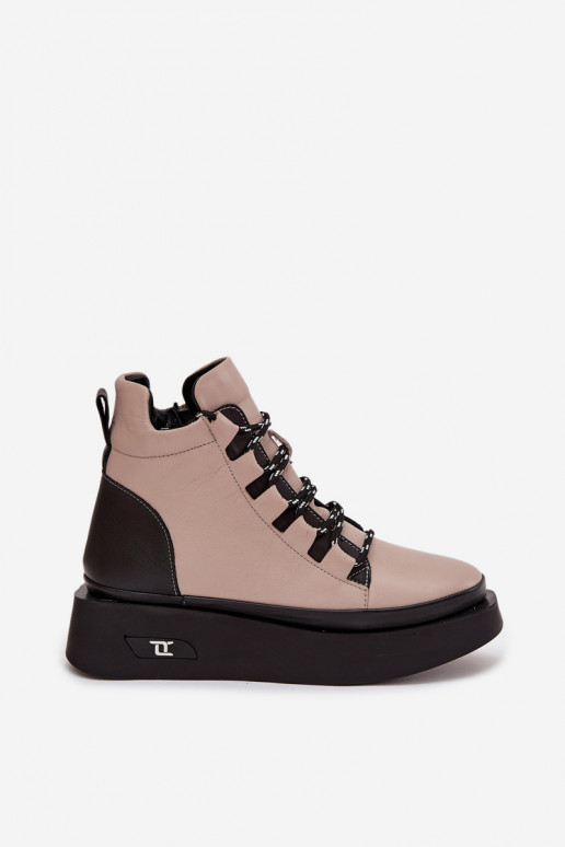 Leather Women's Platform Boots with Lining Artiker 55C0884 Beige Leather Women's Platform Boots with Lining Artiker 55C0884 Beige