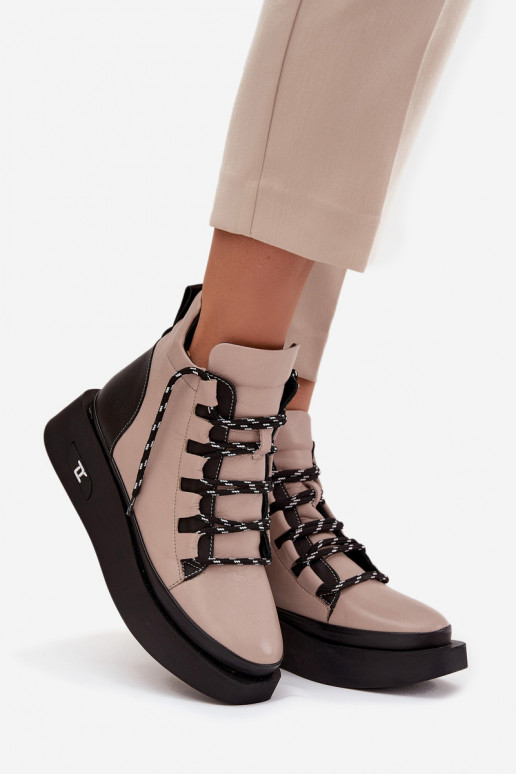 Leather Women's Platform Boots with Lining Artiker 55C0884 Beige Leather Women's Platform Boots with Lining Artiker 55C0884 Beige
