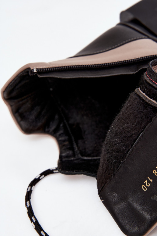 Skórzane Botki Damskie Na Platformie Ocieplane Artiker 55C0884 Beżowe