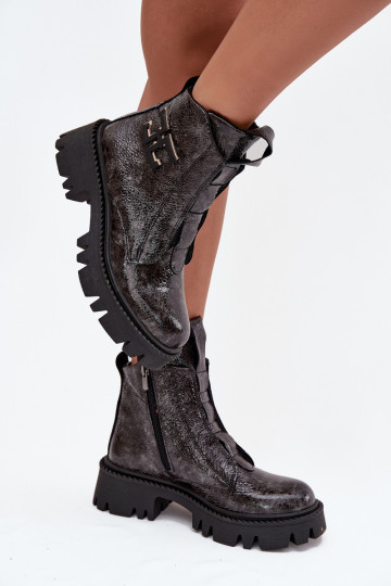 Leather Patent Women's Boots with Decoration Insulated Artiker 57C2081 Graphite