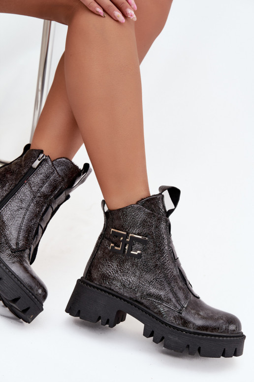 Leather Patent Women's Boots with Decoration Insulated Artiker 57C2081 Graphite