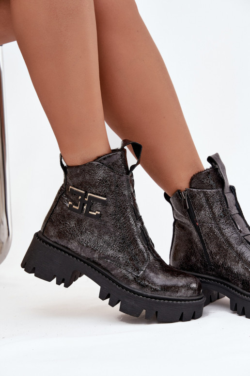 Leather Patent Women's Boots with Decoration Insulated Artiker 57C2081 Graphite