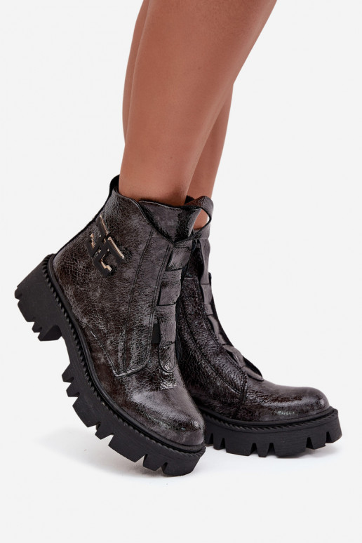 Leather Patent Women's Boots with Decoration Insulated Artiker 57C2081 Graphite