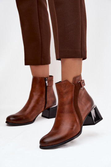 Leather Women's Heeled Boots with Heating Zazoo 60563 Brown 2