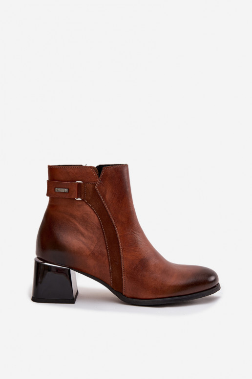 Leather Women's Heeled Boots with Heating Zazoo 60563 Brown