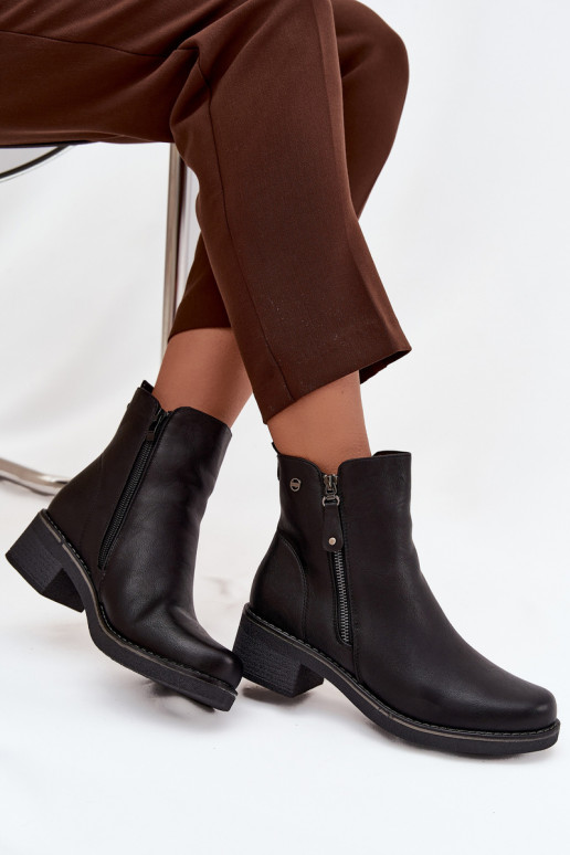 Women's Block Heel Boots with Heating Black Kalivana Women's Block Heel Boots with Heating Black Kalivana