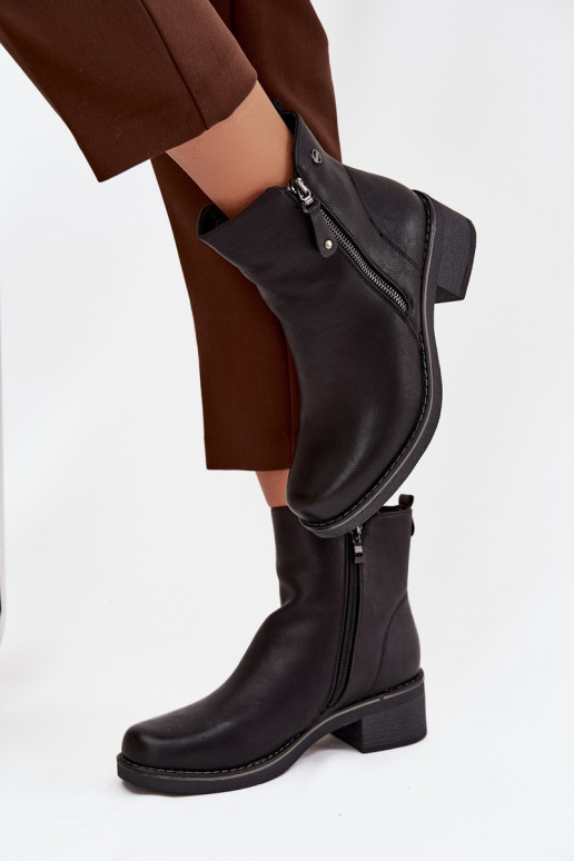 Women's Block Heel Boots with Heating Black Kalivana Women's Block Heel Boots with Heating Black Kalivana