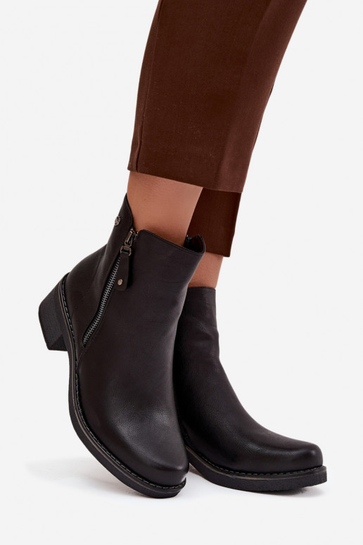 Women's Block Heel Boots with Heating Black Kalivana Women's Block Heel Boots with Heating Black Kalivana