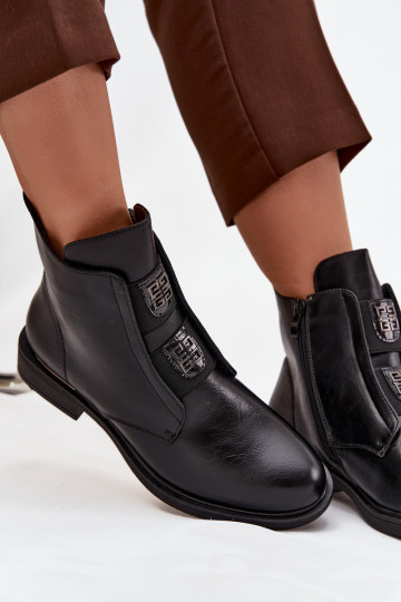 Women's Insulated Ankle Boots Low Heel Decorations Black Tavressa 2