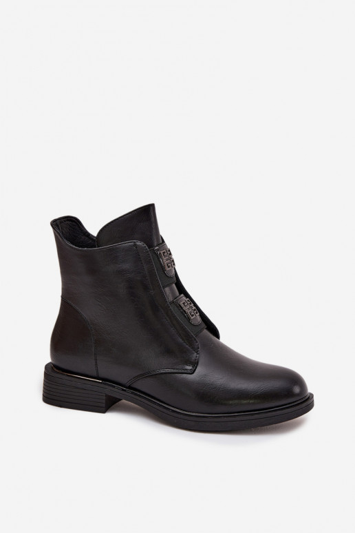 Women's Insulated Ankle Boots Low Heel Decorations Black Tavressa