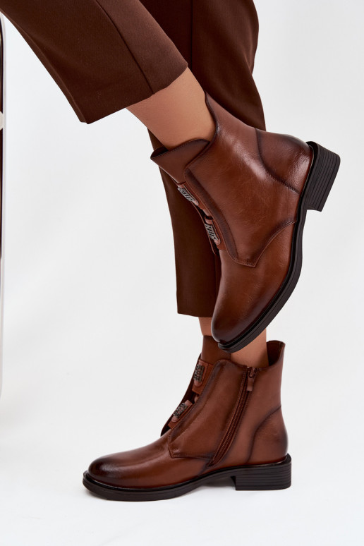 Women's insulated ankle boots with low heel with decorations brown Tavressa Women's insulated ankle boots with low heel with decorations brown Tavressa
