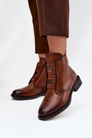 Women's insulated ankle boots with low heel with decorations brown Tavressa 2