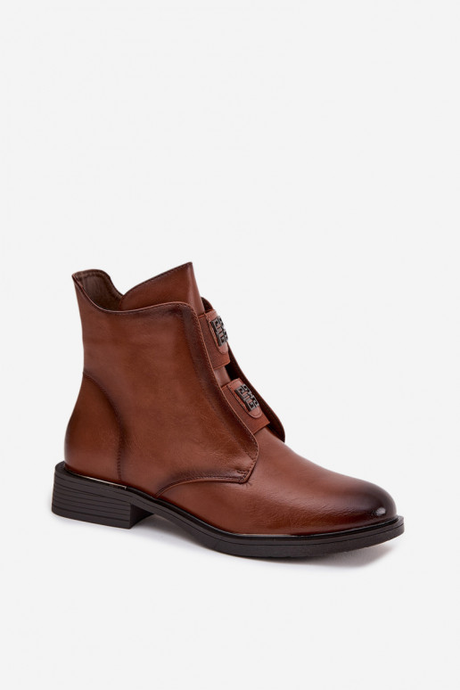 Women's insulated ankle boots with low heel with decorations brown Tavressa Women's insulated ankle boots with low heel with decorations brown Tavressa