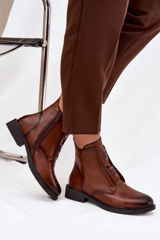 Women's insulated ankle boots with low heel with decorations brown Tavressa Women's insulated ankle boots with low heel with decorations brown Tavressa