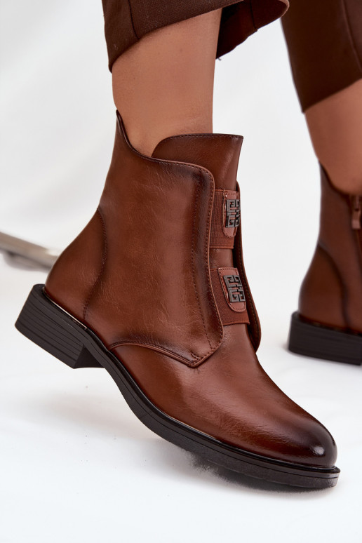 Women's insulated ankle boots with low heel with decorations brown Tavressa Women's insulated ankle boots with low heel with decorations brown Tavressa