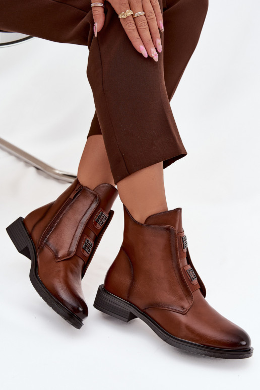 Women's insulated ankle boots with low heel with decorations brown Tavressa Women's insulated ankle boots with low heel with decorations brown Tavressa