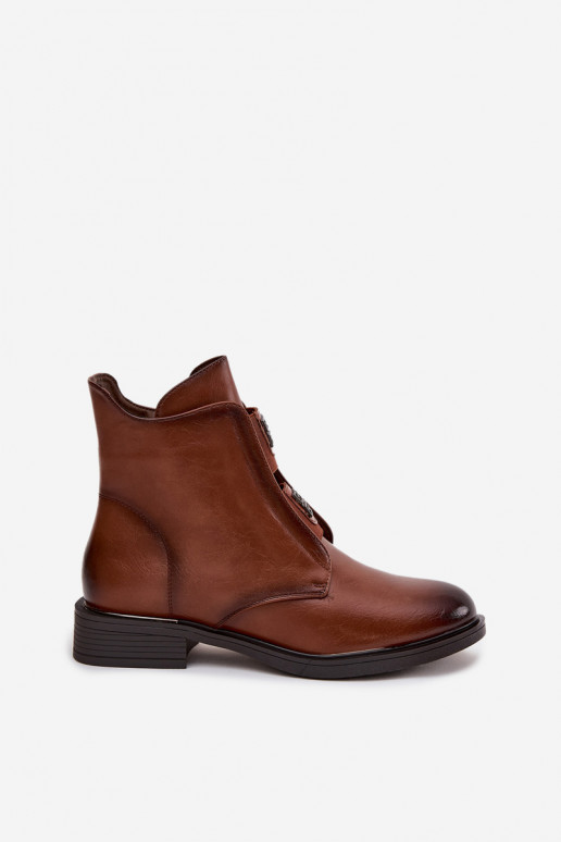 Women's insulated ankle boots with low heel with decorations brown Tavressa Women's insulated ankle boots with low heel with decorations brown Tavressa