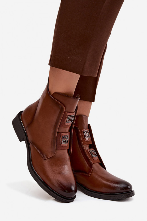 Women's insulated ankle boots with low heel with decorations brown Tavressa Women's insulated ankle boots with low heel with decorations brown Tavressa
