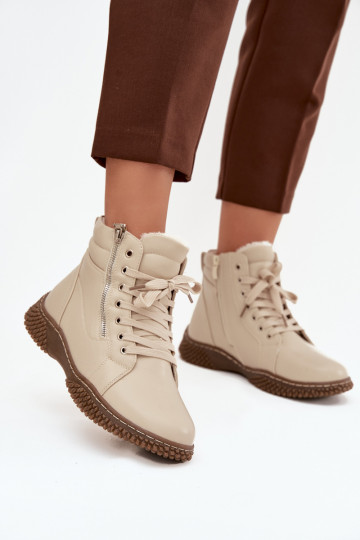 Women's Ankle Boots Lined with Faux Fur Beige Ulverina