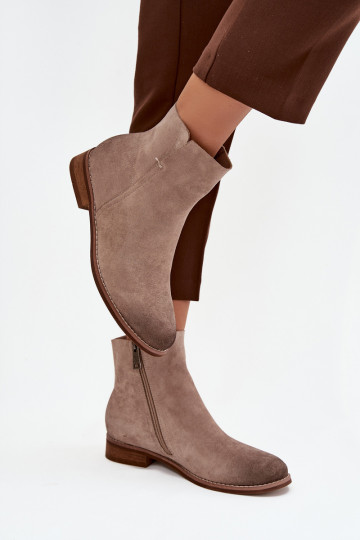 Women's Flat Heel Ankle Boots Vinceza 39961 Beige