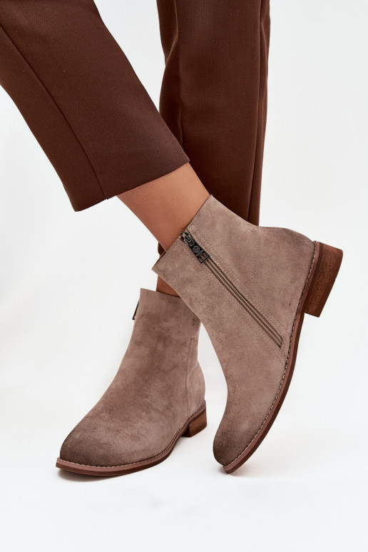 Women's Flat Heel Ankle Boots Vinceza 39961 Beige